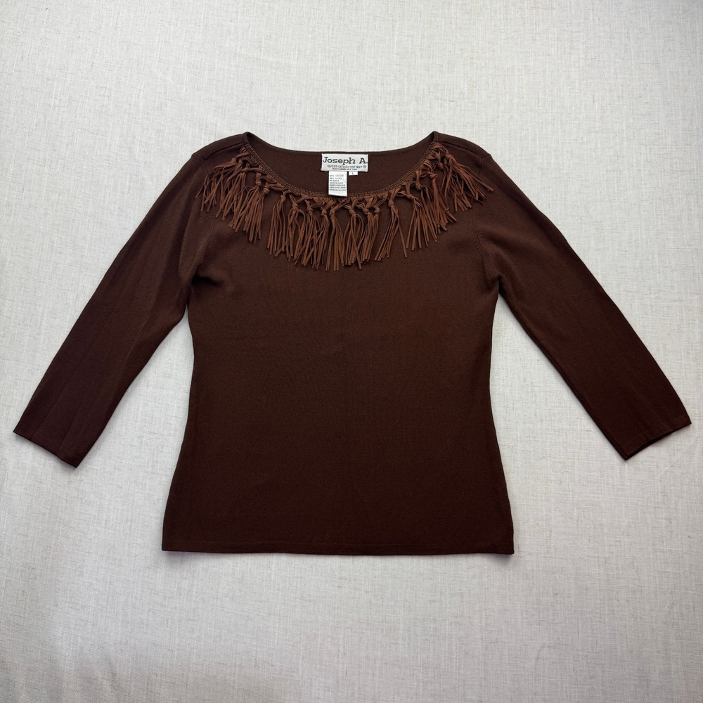 Joseph A. Top Womens Large Brown Fringe Boho Western Cowgirl Y2K 90s Minimalist
